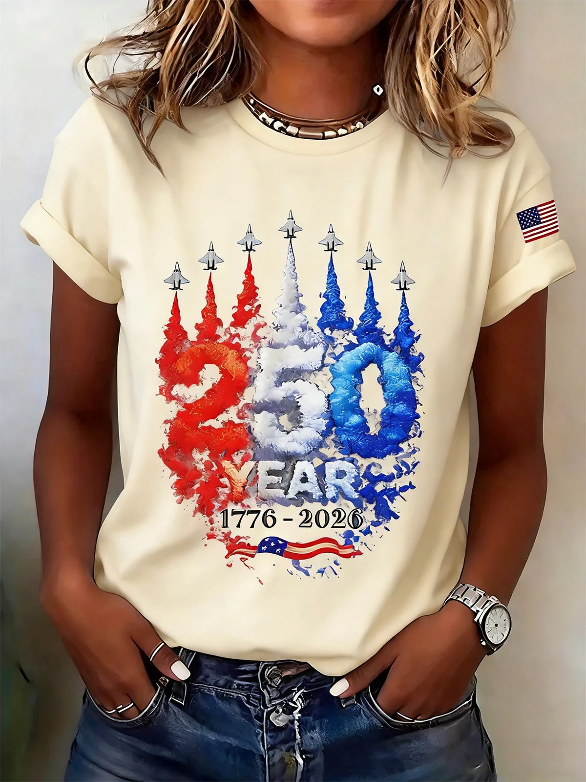 Women's America 250 Year Fighter Jet Smoke Trail T-Shirt
