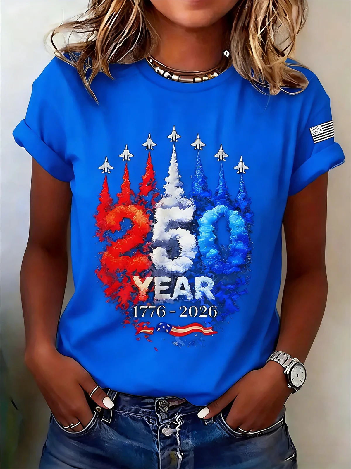 Women's America 250 Year Fighter Jet Smoke Trail T-Shirt