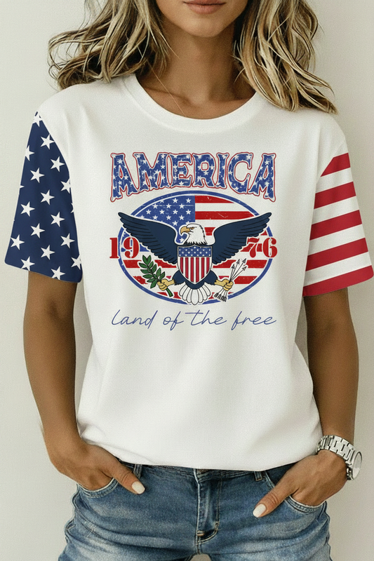 America Land of the Free Eagle Flag Sleeve T-Shirt