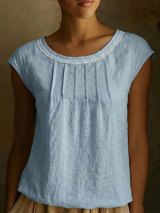 Women's Lace Collar Pleated Linen Top