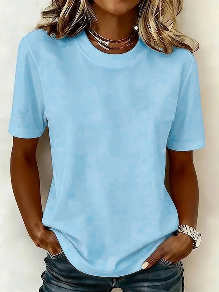 Women's Solid Cotton Crew Neck Short Sleeve Basic T-Shirt