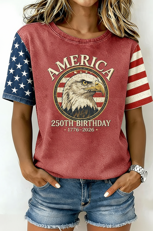 America 250th Birthday Eagle Badge Short Sleeve T-Shirt