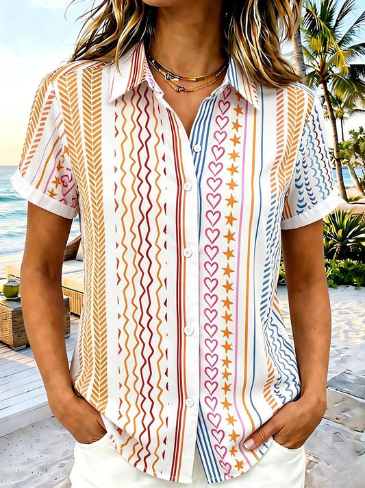 Colorful Lines Hearts & Stars Women's Short Sleeve Shirts