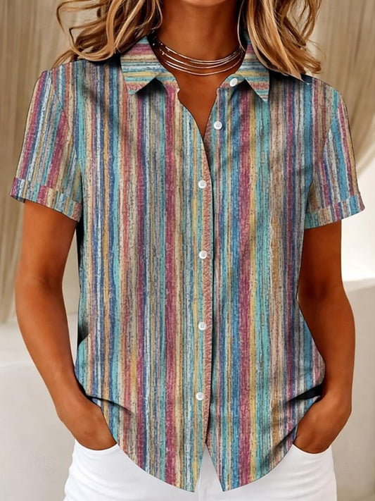 Striped Print Women's Short Sleeve Shirts
