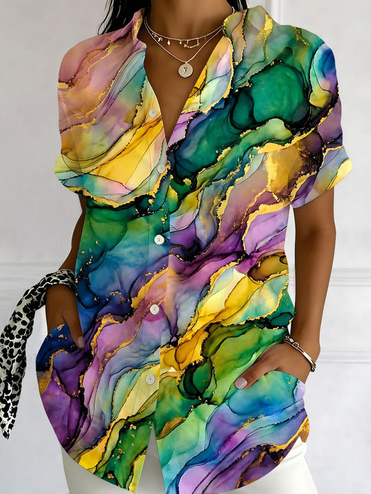 Abstract Gradient Print Women's Short Sleeve Shirts