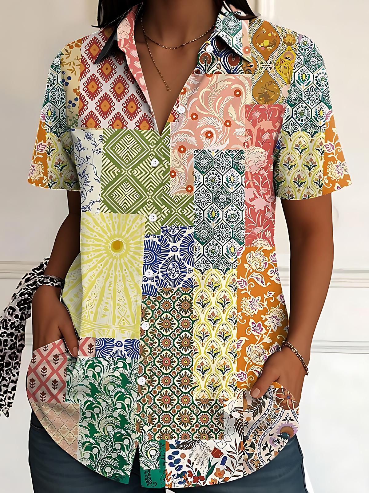 Floral Print Women's Short Sleeve Shirts